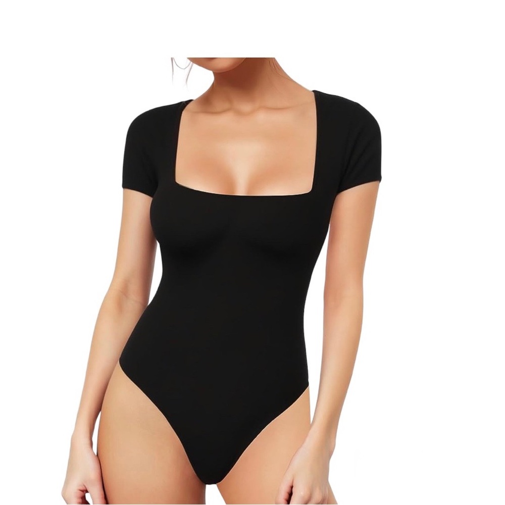 Women's Square Neck Bodysuit Short Sleeve Size XL